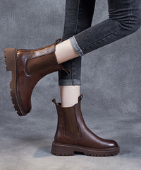 Brown Chunky Cowhide Leather Shelsea Boots