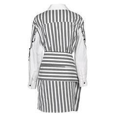 Striped Waist Strap Mid Length Shirt