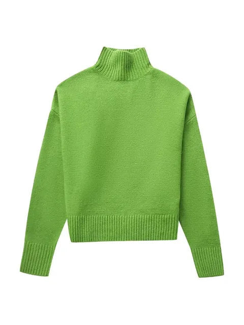 Casual Solid Green Knitted Loose Sweater