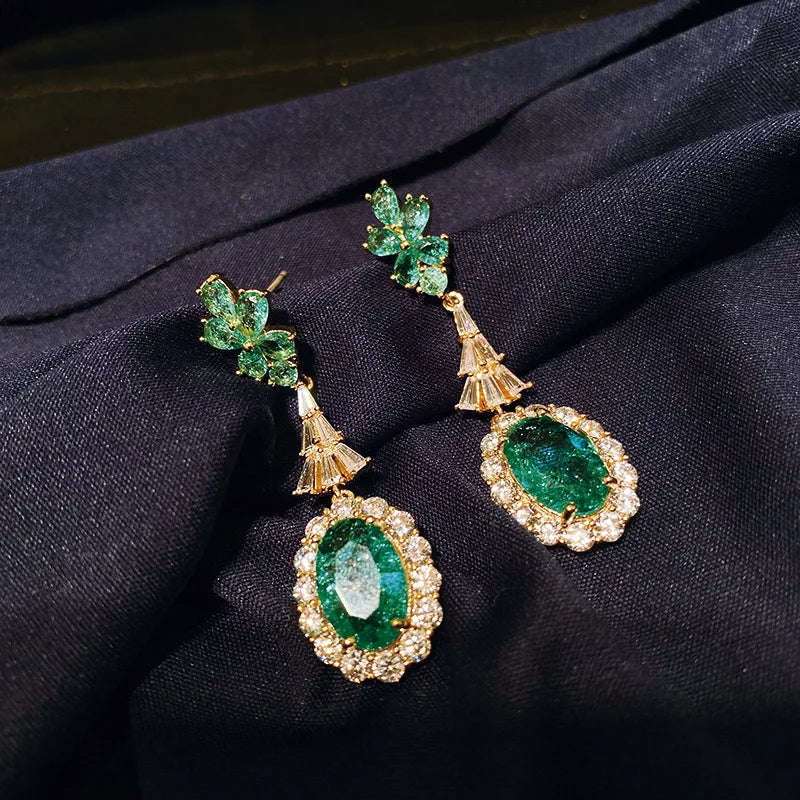 Green Broken Cubic Zirconia Earrings