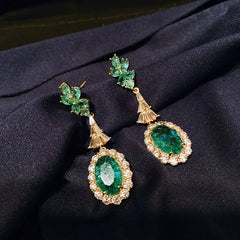 Green Broken Cubic Zirconia Earrings