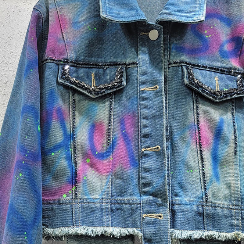 Graffiti on Denim Cropped Jacket
