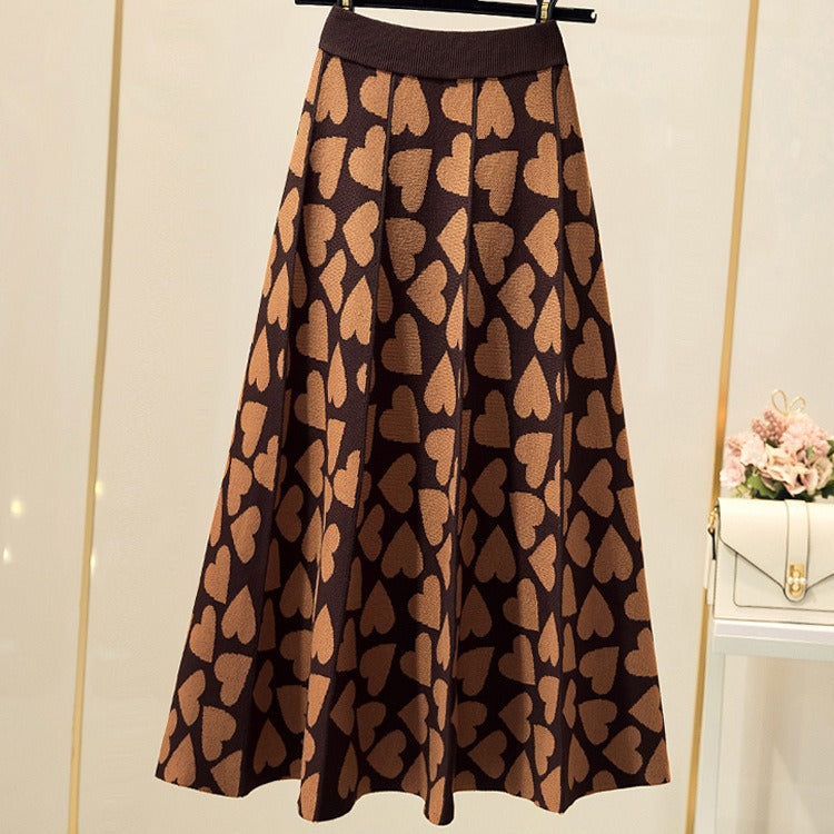 Hearts A-Line Umbrella Knit Skirt