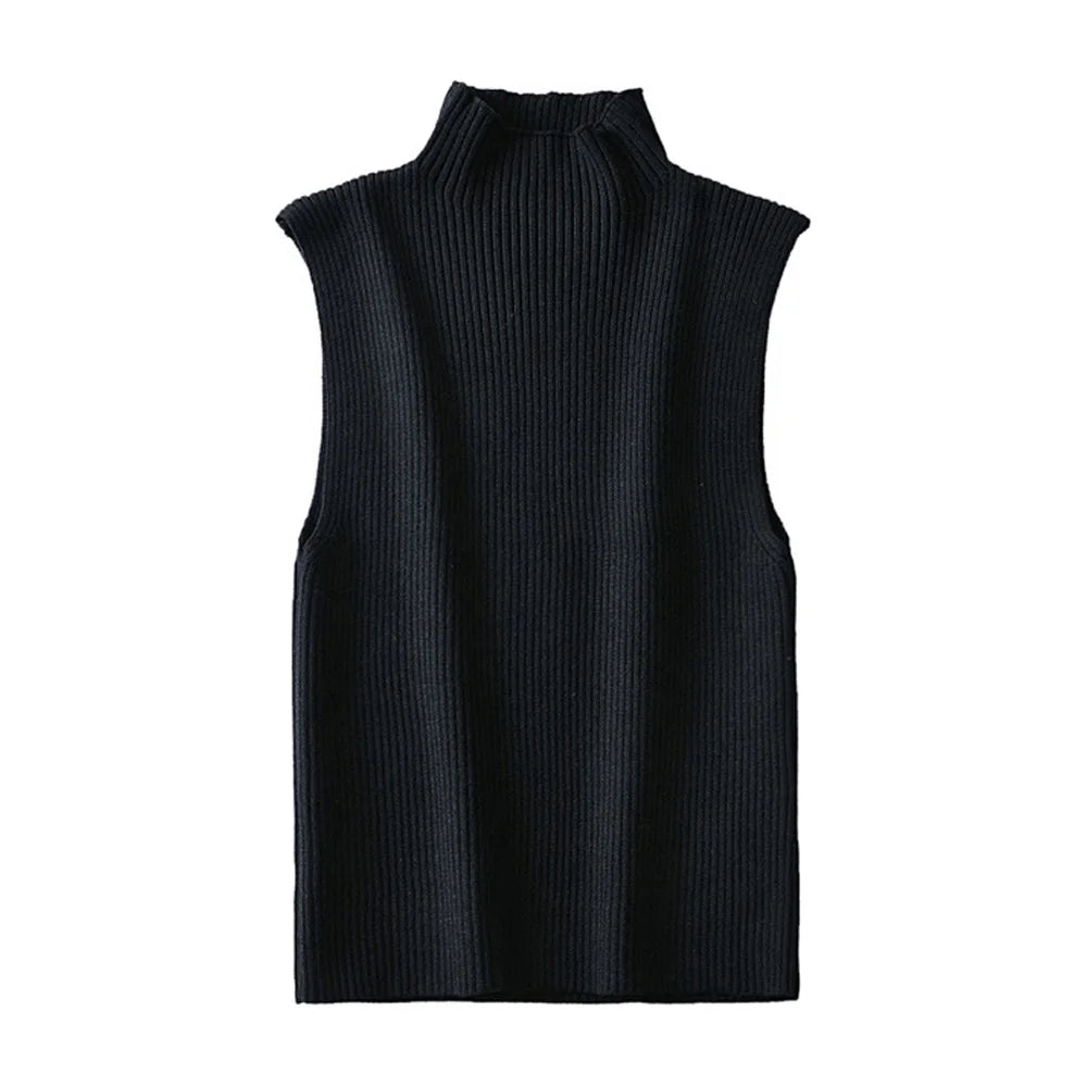 Turtle Neck Sleeveless Ribbed Chic Vest