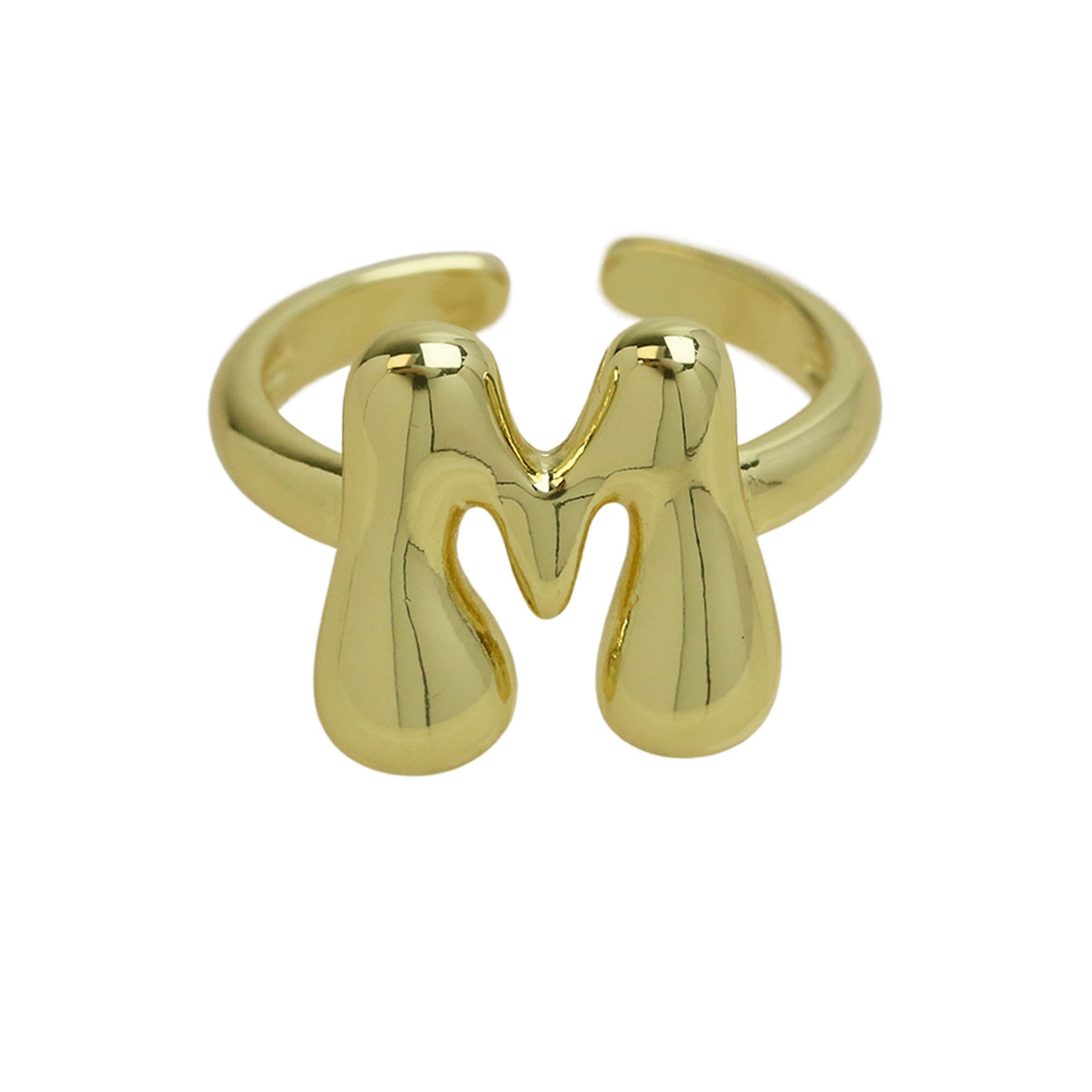 Golden Smooth Bubble Balloon Chubby Alphabet Ring