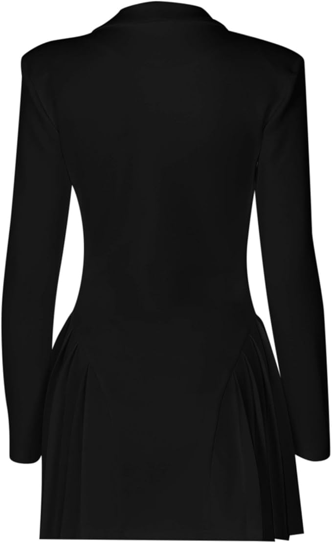 Deep V Neck Long Sleeve Blazer Mini Dress