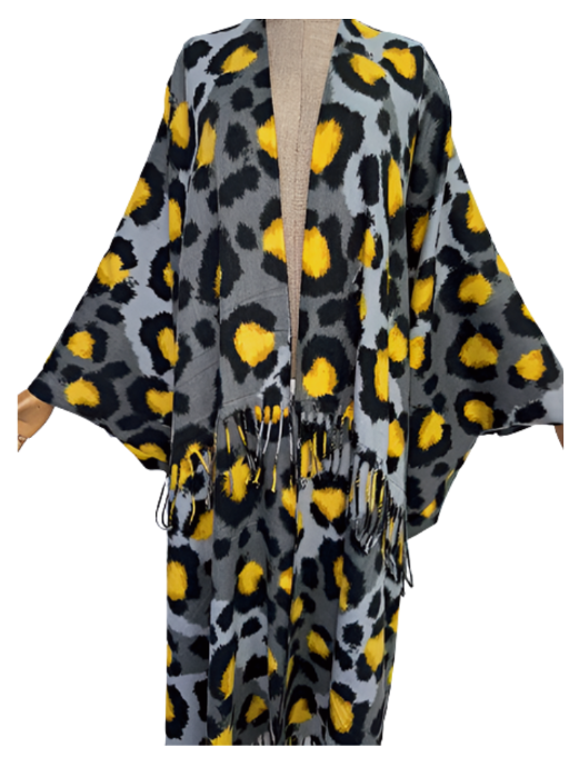 Cozy Retro Leopard Print Cardigan with Matching Scarf - WINI