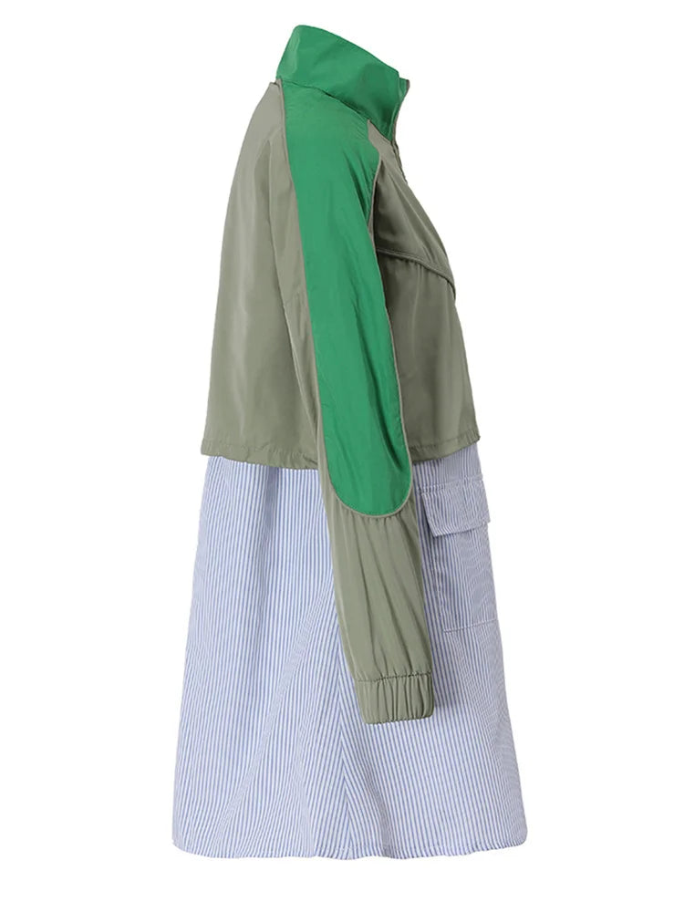 Color-block Pinstripes Spliced Dress