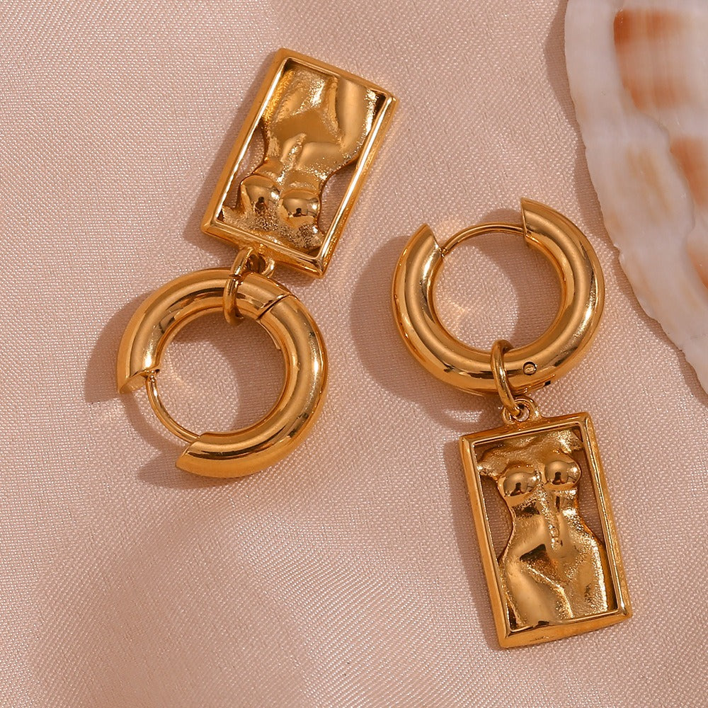 Stainless Steel Body Rectangular Pendant Earrings