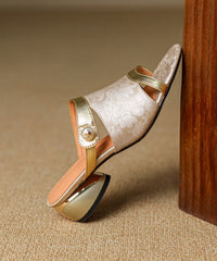 Stylish Green Cowhide Leather Splicing Slide Sandals Peep Toe