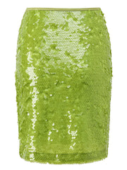 Green Sequin Wrapped Hip Slim Fit Skirt