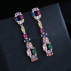 925 Silver Needle Colorful Zircon Stones Long Earrings