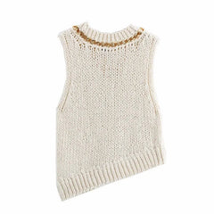 Asymmetrical Sleeveless Round Neck Chain Knitted Vest