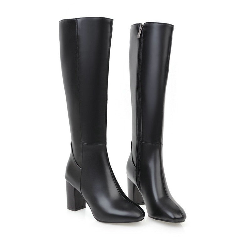 Chunky High Heel Knee High Boots