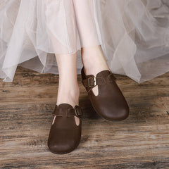 Women Leather Retro Casual Flat Slippers