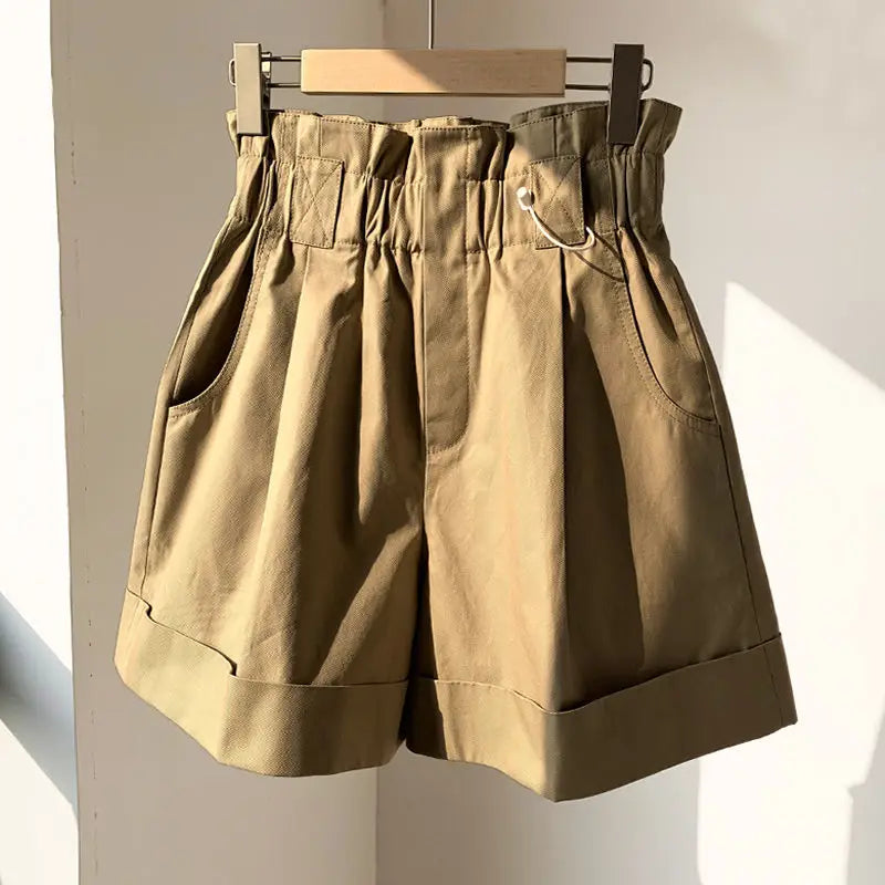 High Elastic Waist Wide Leg Casual Shorts