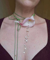Cute Green Pearl Horseshoe Lotus Tassel Princess Necklace