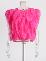 Splicing Ruffle Edge Mesh Top