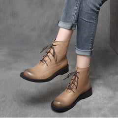 Cozy Leather Flats Lace Up British Style Boots