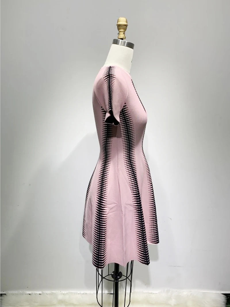 Short Sleeves Striped Cocktail Dress