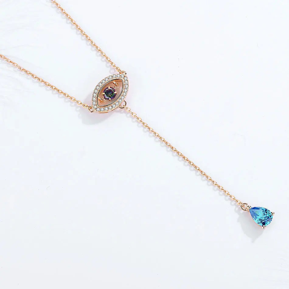 925 Sterling Silver Water Drop Zircon Pendant Eye Necklace