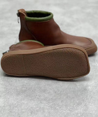Coffee Zippered Boots Cowhide Leather Ankle boots