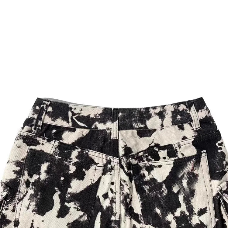 Multi Pockets Print Straight Loose Cargo Pants