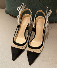 Beautiful Tulle Splicing Stiletto Sandals Black Dot Suede