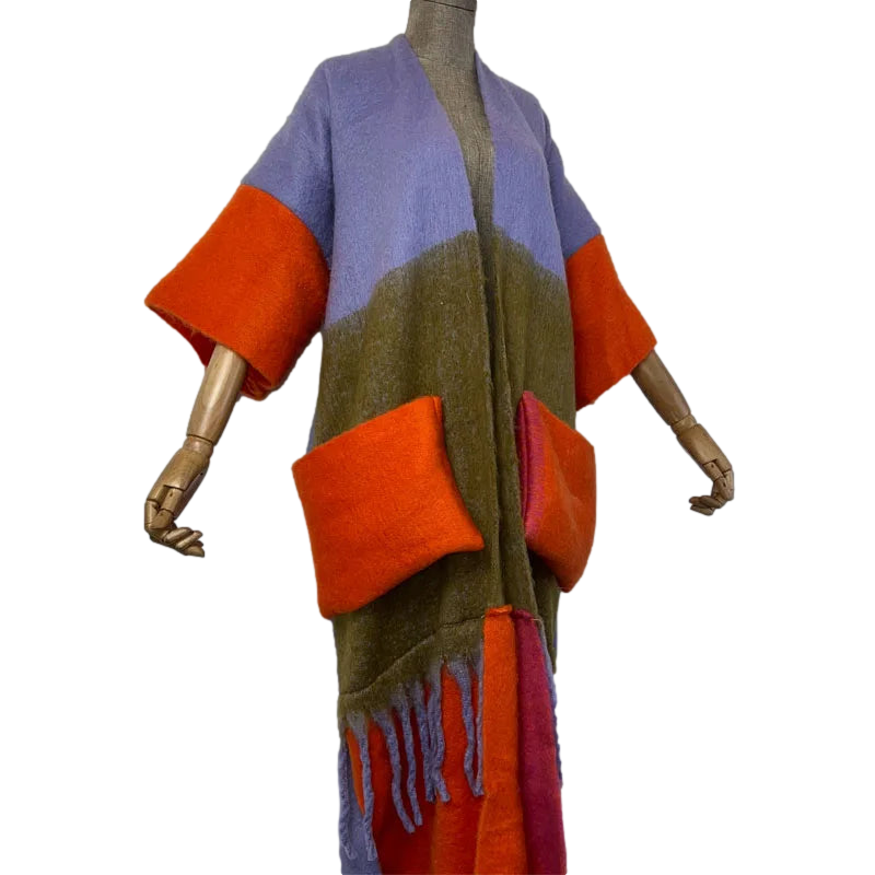 Colorful Fringed Trim Maxi Cardigan - WINI