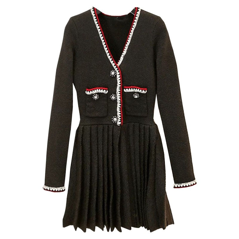 Classic V-neck Knitted Cardigan Dress