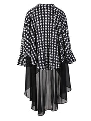 Houndstooth Mesh Spliced Blouse