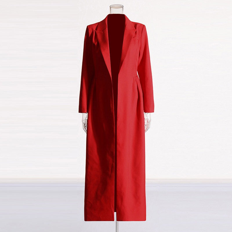 Solid Slim Pleated Waist Trench Coat