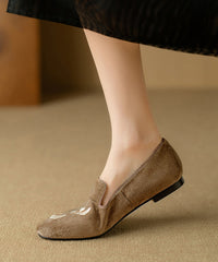 Pink Embroidery Suede Flat Shoes For Women Retro