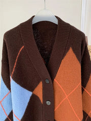 Geometric Pattern Knitted Cardigan Sweater