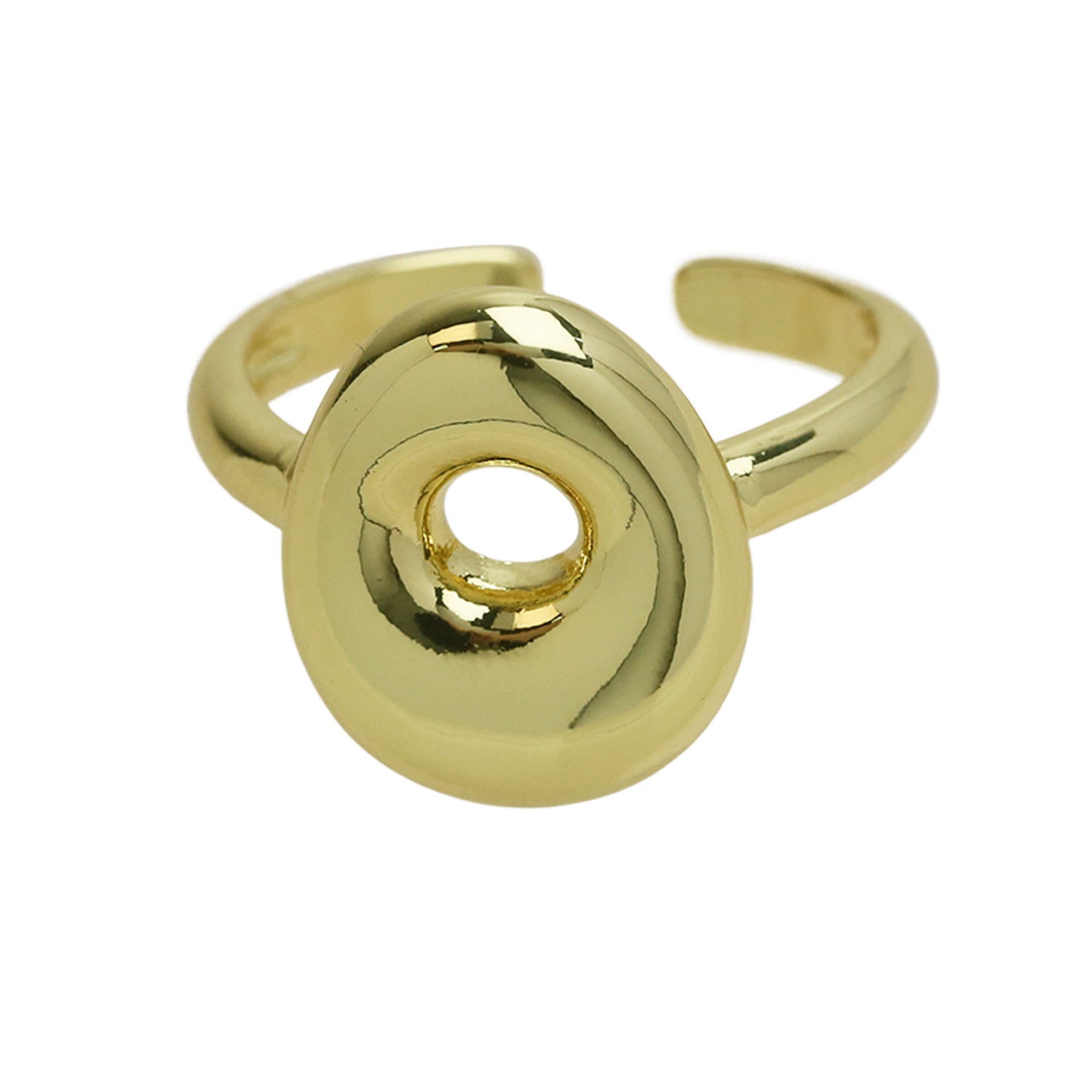 Golden Smooth Bubble Balloon Chubby Alphabet Ring