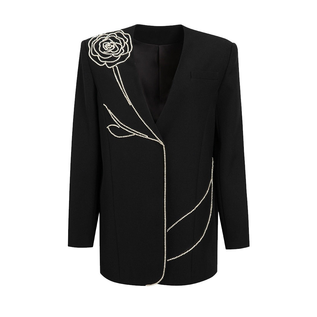 Retro Diamond Rose Straight Tube Blazer