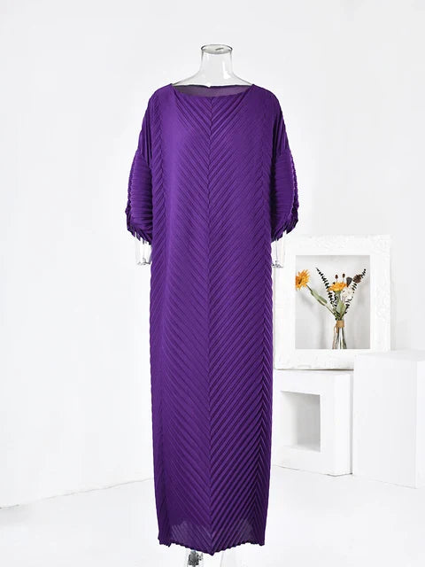 Pleated Boat Neckline Maxi Dress