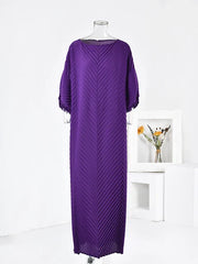 Pleated Boat Neckline Maxi Dress