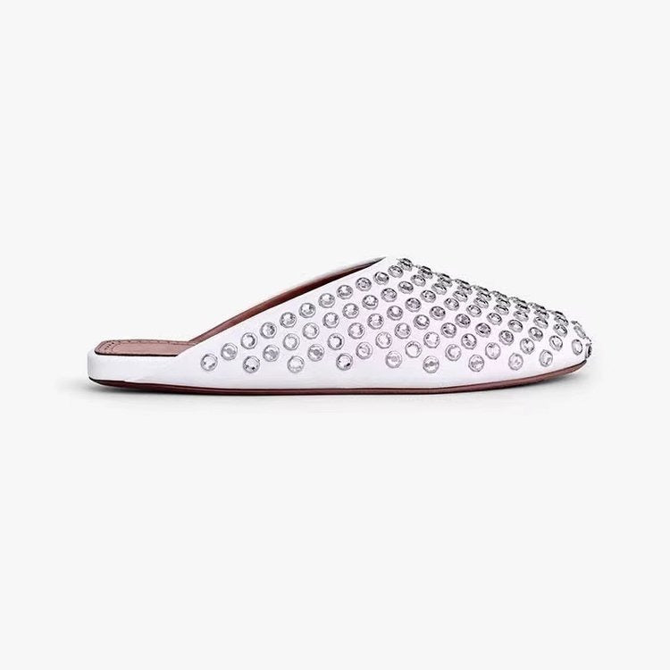 Rhinestone Rivet Toe Cap Flat Mules