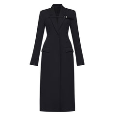 Solid Waist Cinching Slimming Long Coat