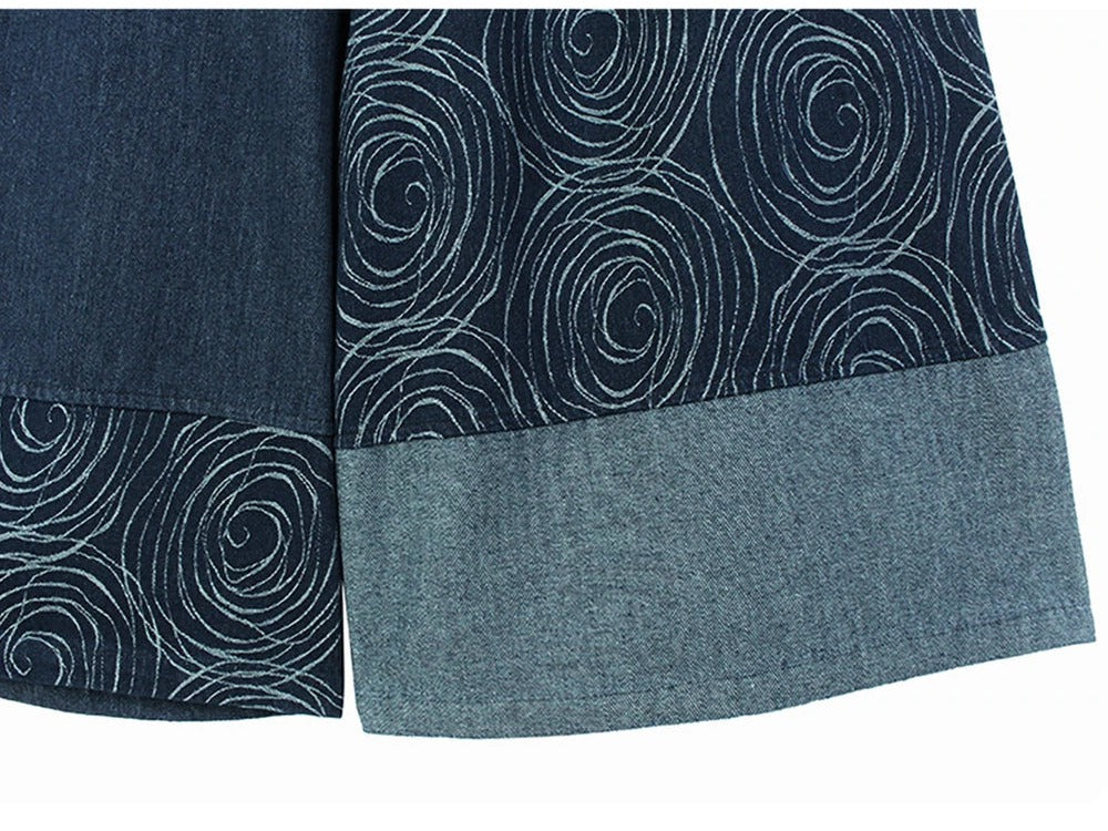 Swirly Patchwork Denim Wide Pants