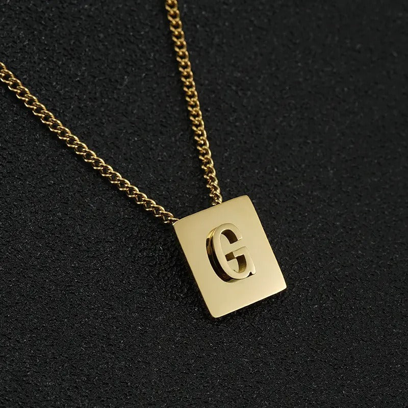 Stainless Steel Square Letter Necklace