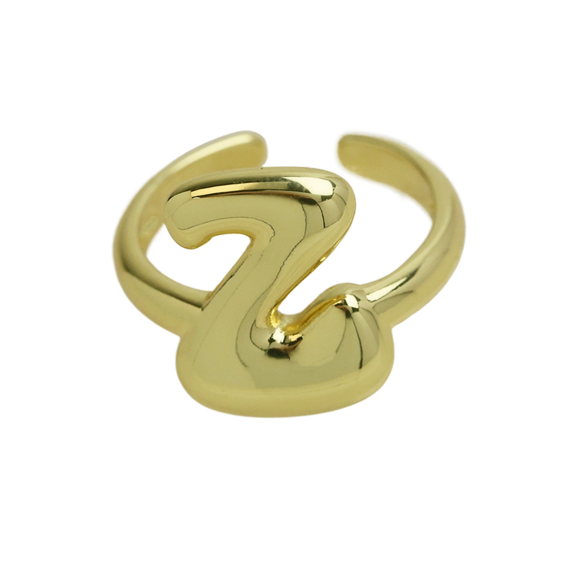 Golden Smooth Bubble Balloon Chubby Alphabet Ring
