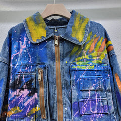 Hand Drawn Graffiti Denim Loose Short Jacket