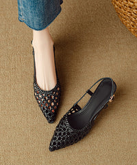 Classy Beige Sandals Splicing Kitten Hollow Out Sandals Pointed Toe