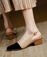 Classy Cowhide Leather Splicing Beige Sandals Pointed Toe