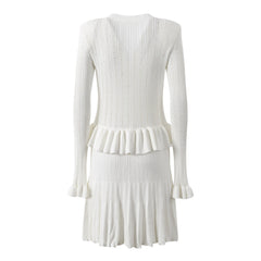 Ruffle Edge Patchwork Long Sleeved Dress