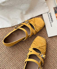 Casual Comfy Cross Strap Bow Splicing Wedge Heel Shoes Red Suede