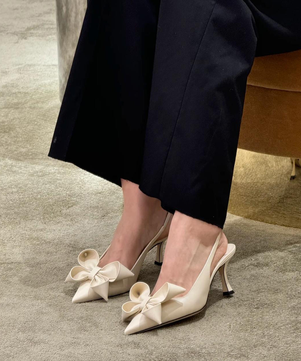 Chic Beige Bow Splicing High Heel Sandals Pointed Toe