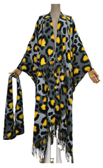 Cozy Retro Leopard Print Cardigan with Matching Scarf - WINI